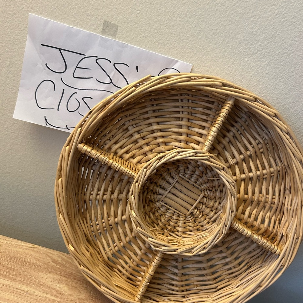 Handwoven Round Wicker Basket with Central Divider